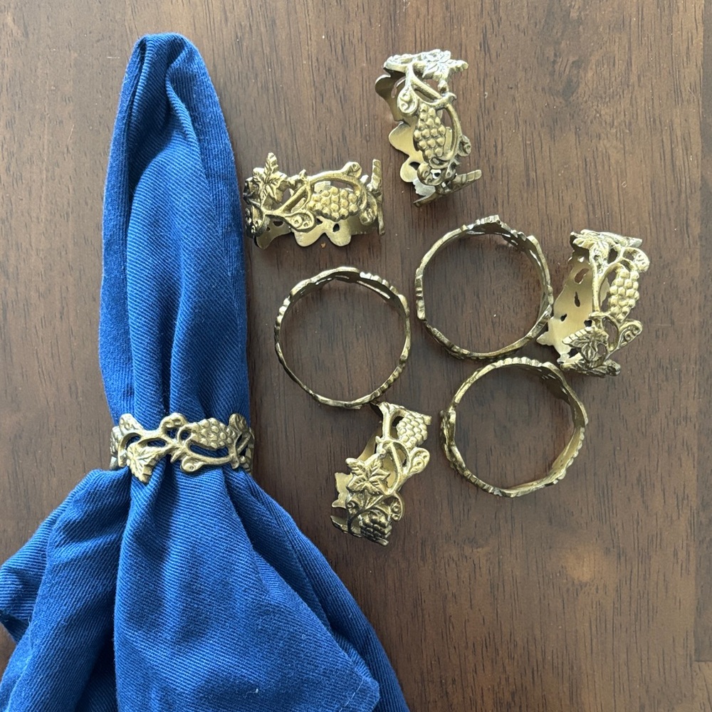 8 vintage brass grape leaf napkin rings set of 8